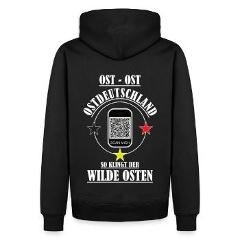 Geschenk für Ossis (mit funktionsfähigen QR-Code) - Männer Premium Bio Hoodie - Schwarz - Hinten - Nico (187cm)