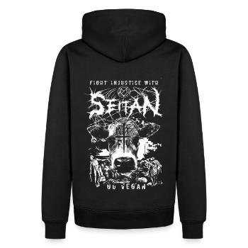 Fight Injustice With Pages – Go Vegan - Men’s Premium Organic Hoodie - black - Back - Nico (187cm)