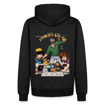 Zombies haben meine Hausaufgaben gefressen - Männer Premium Bio Hoodie - Schwarz - Hinten - Nico (187cm)