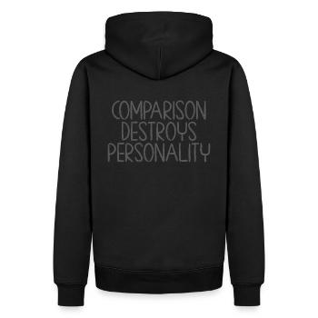 Comparison Destroys Personality - Männer Premium Bio Hoodie - Schwarz - Hinten - Nico (187cm)
