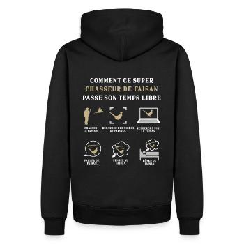 Chasseur de Faisan Chasse Humour Chassé - Sweat à capuche Premium bio Homme - noir - Dos - Nico (187cm)