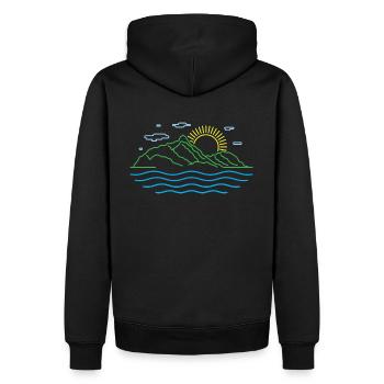 Berge Sonne Wasser Bergsteiger Wanderer - Männer Premium Bio Hoodie - Schwarz - Hinten - Nico (187cm)