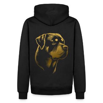 Rottweiler, tête de chien, dessin d’or - Sweat à capuche Premium bio Homme - noir - Dos - Nico (187cm)