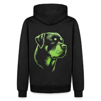Rottweiler, tête de chien, dessin vert - Sweat à capuche Premium bio Homme - noir - Dos - Nico (187cm)