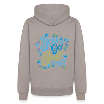Girl Power Bleu Vert - Sweat à capuche Premium bio Homme - taupe - Dos - Nico (187cm)