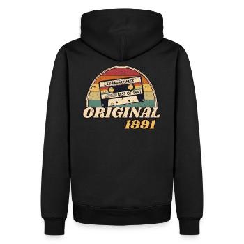 Cassette rétro vintage Legendary; MIX BEST OF 1991 - Sweat à capuche Premium bio Homme - noir - Dos - Nico (187cm)