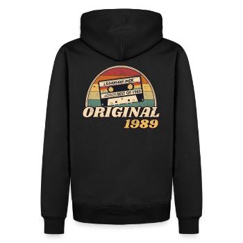Cassette rétro vintage Legendary; MIX BEST OF 1989 - Sweat à capuche Premium bio Homme - noir - Dos - Nico (187cm)