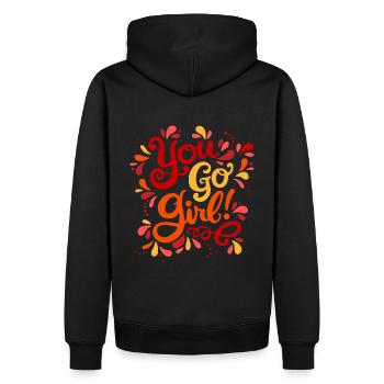 Girl Power Rot Gelb Orange - Männer Premium Bio Hoodie - Schwarz - Hinten - Nico (187cm)