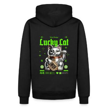 Chat chanceux agitant le chat porte-bonheur - Sweat à capuche Premium bio Homme - noir - Dos - Nico (187cm)