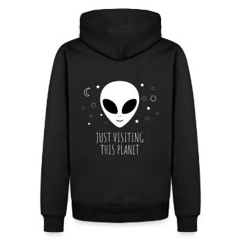 Just visiting this planet. Alien Außerirdische Ufo - Männer Premium Bio Hoodie - Schwarz - Hinten - Nico (187cm)
