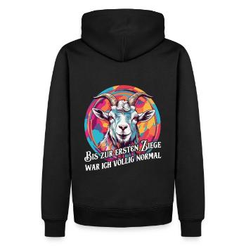 Bis zur ersten Ziege war ich völlig normal - Männer Premium Bio Hoodie - Schwarz - Hinten - Nico (187cm)