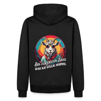 Bis zur ersten Ziege war ich völlig normal - Männer Premium Bio Hoodie - Schwarz - Hinten - Nico (187cm)