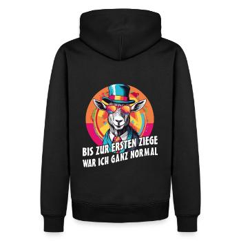 Bis zur ersten Ziege war ich ganz normal - Männer Premium Bio Hoodie - Schwarz - Hinten - Nico (187cm)