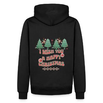 Fröhliche Weihnachten mit Rentier und Geschenken - Männer Premium Bio Hoodie - Schwarz - Hinten - Nico (187cm)