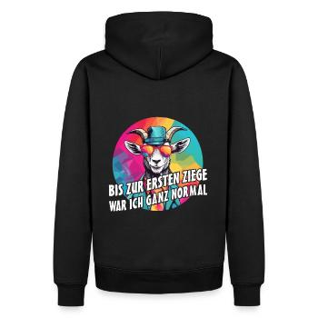 Bis zur ersten Ziege war ich ganz normal - Männer Premium Bio Hoodie - Schwarz - Hinten - Nico (187cm)