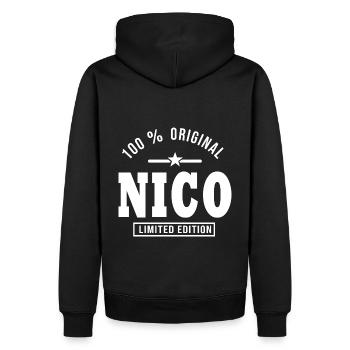 Geschenk Nico personalisierter Name nico - Männer Premium Bio Hoodie - Schwarz - Hinten - Nico (187cm)