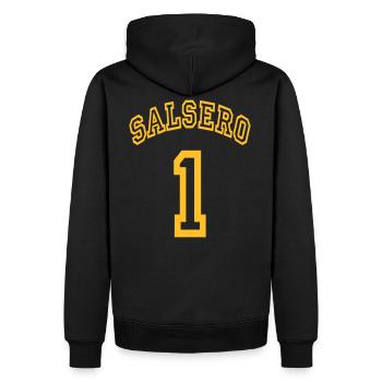 Salsero on 1 - Salsa Dance Shirt - Männer Premium Bio Hoodie - Schwarz - Hinten - Nico (187cm)