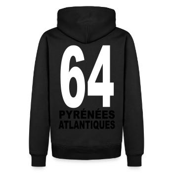 Pyrénées-Atlantiques 64 - Sweat à capuche Premium bio Homme - noir - Dos - Nico (187cm)