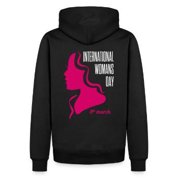 Journée internationale de la femme 8 mars - Sweat à capuche Premium bio Homme - noir - Dos - Nico (187cm)