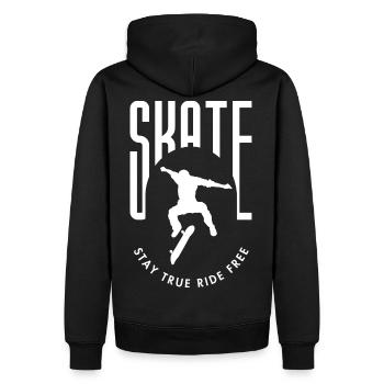 Skater Silhouette Bleib echt fahr frei - Männer Premium Bio Hoodie - Schwarz - Hinten - Nico (187cm)