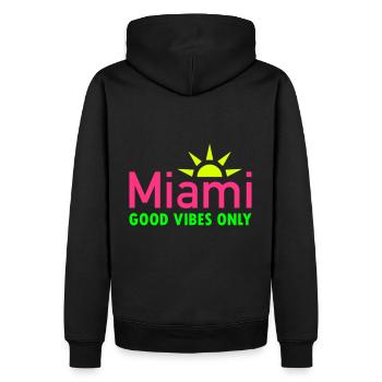 Miami, good vibes only (Sonne, Sonnenstrahlen) - Männer Premium Bio Hoodie - Schwarz - Hinten - Nico (187cm)