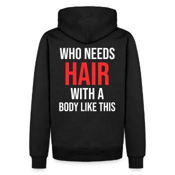 Qui needs hair with a body like this chauve hommes - Sweat à capuche Premium bio Homme - noir - Dos - Nico (187cm)