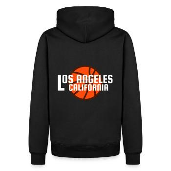 Los Angeles, Californie, basket-ball en arrière-plan - Sweat à capuche Premium bio Homme - noir - Dos - Nico (187cm)