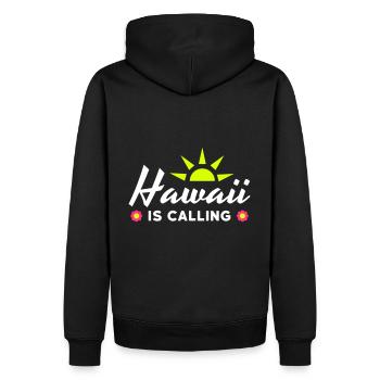 Hawaï appelle (soleil, rayons du soleil, fleurs) - Sweat à capuche Premium bio Homme - noir - Dos - Nico (187cm)