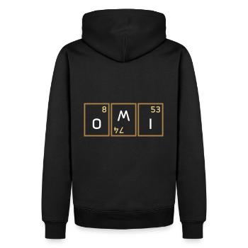 Omi (Sauerstoff, Wolfram verdreht, Iod) - Männer Premium Bio Hoodie - Schwarz - Hinten - Nico (187cm)