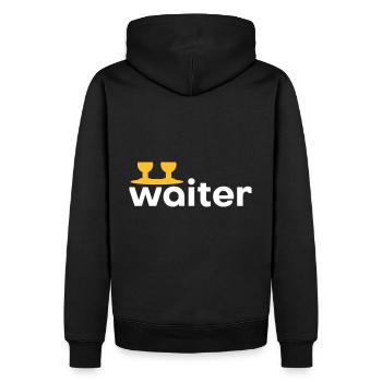 Waiter (Tablett mit zwei Weingläsern) - Männer Premium Bio Hoodie - Schwarz - Hinten - Nico (187cm)