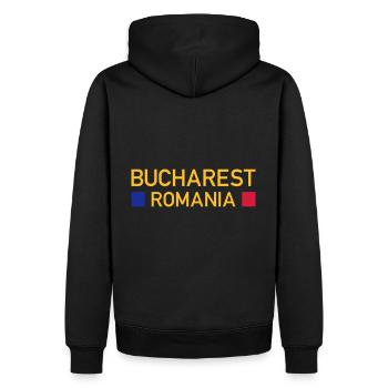 Bucarest, Roumanie (deux places) - Sweat à capuche Premium bio Homme - noir - Dos - Nico (187cm)