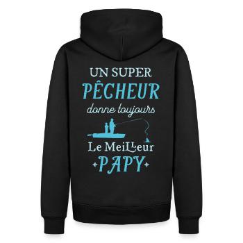 Super Papy Pêcheur Cadeau Fete des Grands Peres - Sweat à capuche Premium bio Homme - noir - Dos - Nico (187cm)