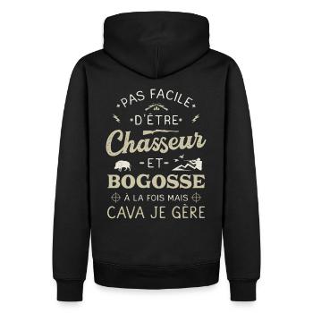 Chasseur Bogosse Chassé Chasse Chasser Humour - Sweat à capuche Premium bio Homme - noir - Dos - Nico (187cm)