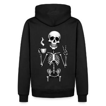 Coffee & Chill – Skelett-Style - Männer Premium Bio Hoodie - Schwarz - Hinten - Nico (187cm)