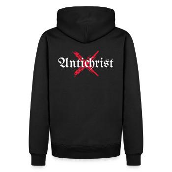 ANTICHRIST Superstar Occult Satan Gothic Heidentum - Männer Premium Bio Hoodie - Schwarz - Hinten - Nico (187cm)