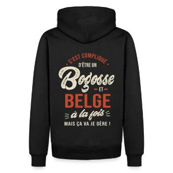 Belge Bogosse Cadeau Humour Belgique - Sweat à capuche Premium bio Homme - noir - Dos - Nico (187cm)