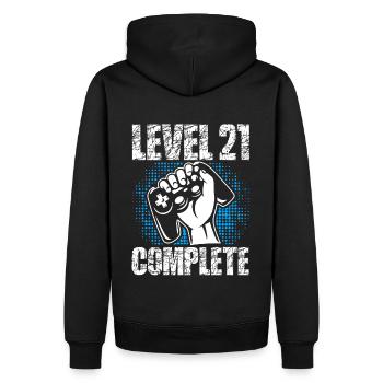 Level 21 Complete Geburtstagsgeschenk 21 Jahre - Männer Premium Bio Hoodie - Schwarz - Hinten - Nico (187cm)