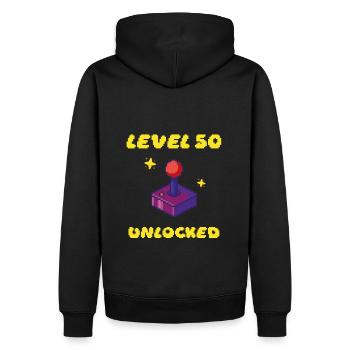 Geburtstag 50 - 50ter - Level 50 Unlocked 16 Bit - Männer Premium Bio Hoodie - Schwarz - Hinten - Nico (187cm)