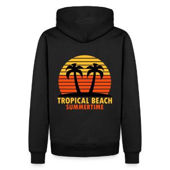 Plage tropicale, été (île, palmiers, soleil) - Sweat à capuche Premium bio Homme - noir - Dos - Nico (187cm)