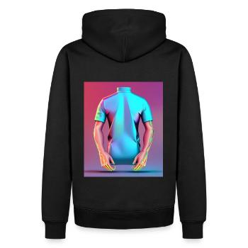 Ätherische Macht: Holographische Muskeln - Männer Premium Bio Hoodie - Schwarz - Hinten - Nico (187cm)