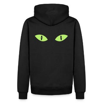 ★ Designfarben änderbar ★ Zwei Katzenaugen - Männer Premium Bio Hoodie - Schwarz - Hinten - Nico (187cm)