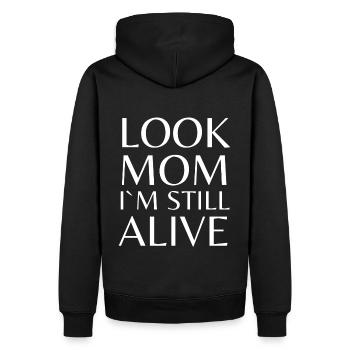 Still alive white print - Männer Premium Bio Hoodie - Schwarz - Hinten - Nico (187cm)
