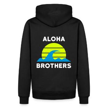 Frères Aloha (soleil avec lignes, vagues) - Sweat à capuche Premium bio Homme - noir - Dos - Nico (187cm)