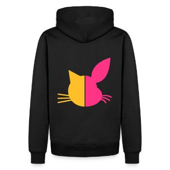 Moitié visage chat, mi-visage lapin - Sweat à capuche Premium bio Homme - noir - Dos - Nico (187cm)