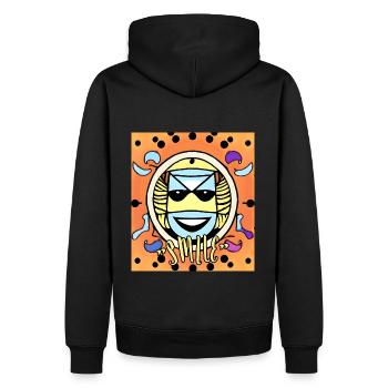 Absurde Illustration, Lächeln mit Brille - Männer Premium Bio Hoodie - Schwarz - Hinten - Nico (187cm)