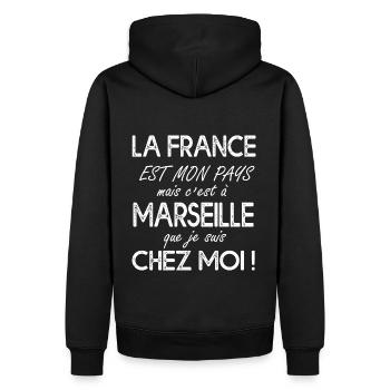 Marseille c est chez moi Humour marseillais 13 - Sweat à capuche Premium bio Homme - noir - Dos - Nico (187cm)