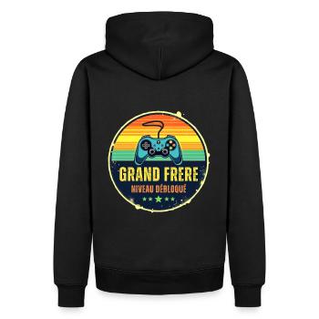 Futur Grand Frère Annonce Naissance Geek Gamer - Sweat à capuche Premium bio Homme - noir - Dos - Nico (187cm)