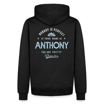 anthony tshirt personnalisé prénom - Sweat à capuche Premium bio Homme - noir - Dos - Nico (187cm)