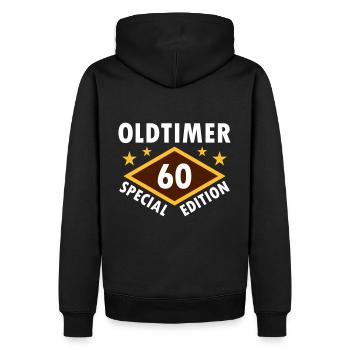 Oldtimer, 60, special edition (Raute, Sterne) - Männer Premium Bio Hoodie - Schwarz - Hinten - Nico (187cm)