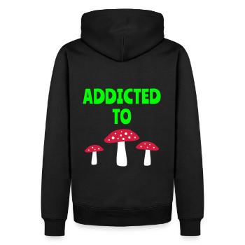 Addicted to fly agarics (drei Fliegenpilze) - Männer Premium Bio Hoodie - Schwarz - Hinten - Nico (187cm)